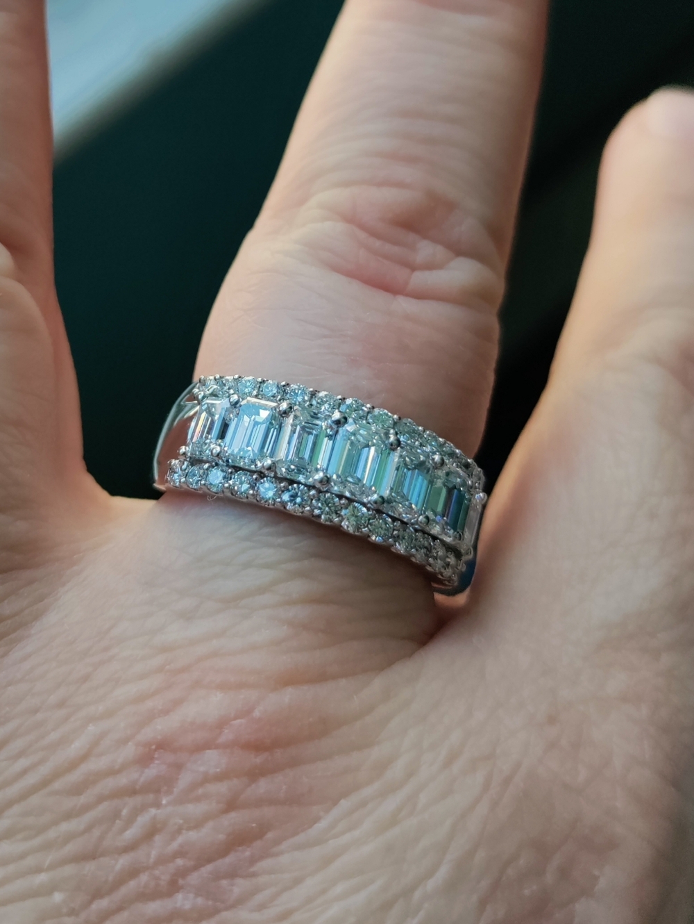 Kay Jewelers 14K White Gold Emerald-Cut & Round Diamond Anniversary Ring - White - Picture 3 of 6